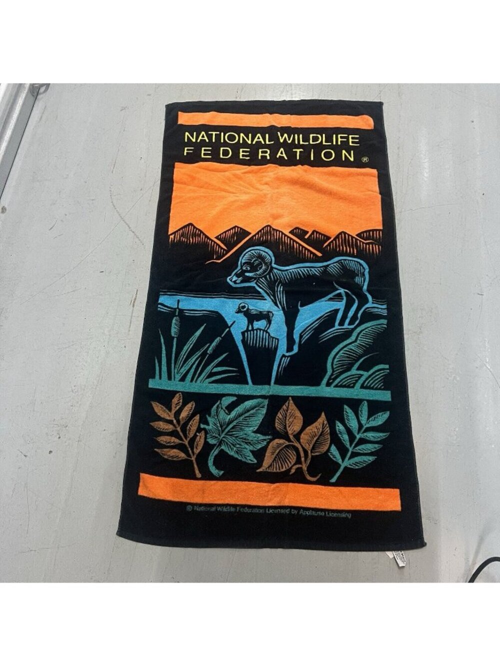 Vintage National Wildlife Federation Beach Towel 90s Sheep Mountain Nature Retro